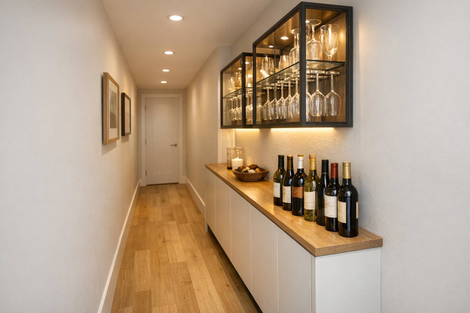 Cómo aprovechar pasillos estrechos para crear zonas de almacenaje para vino y accesorios Cómo aprovechar pasillos estrechos para crear zonas de almacenaje para vino y accesorios